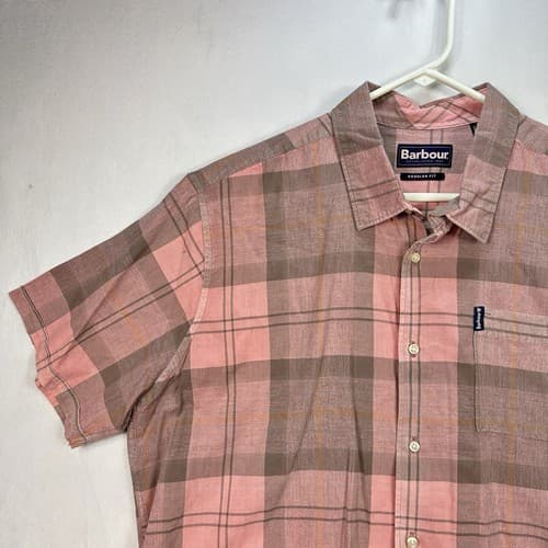 Barbour Button Up Shirt Mens Large Pink Gray Plaid Short Sleeve Nova Check - Thumbnail 5