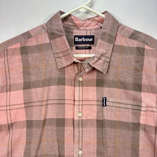 Barbour Button Up Shirt Mens Large Pink Gray Plaid Short Sleeve Nova Check - Thumbnail 6