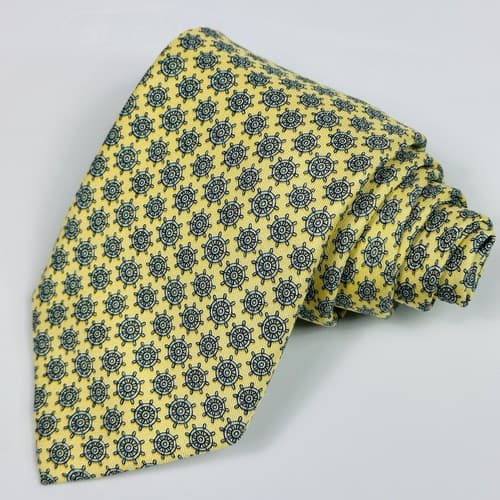 VINEYARD VINES Boat Steering Wheel Mens 100% Silk Tie Yellow AOP Hand Made USA - Thumbnail 3