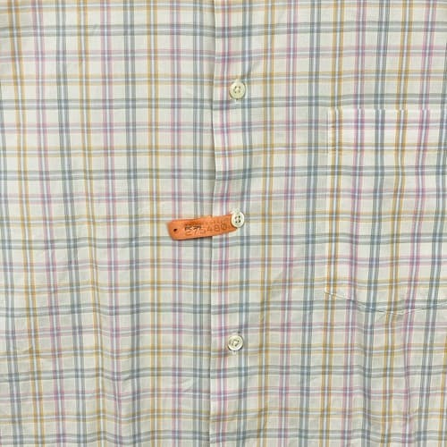 Billy Reid Mens Large Shirt Button up Long Sleeve White Multicolor Plaid Italy - Thumbnail 7