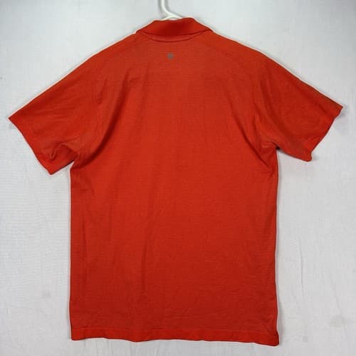 Lululemon Metal Vent Tech Polo Shirt Mens Large Orange Red Short Sleeve EUC - Thumbnail 3
