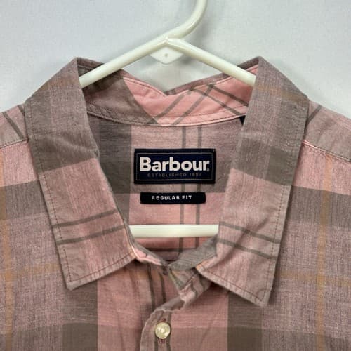 Barbour Button Up Shirt Mens Large Pink Gray Plaid Short Sleeve Nova Check - Thumbnail 7