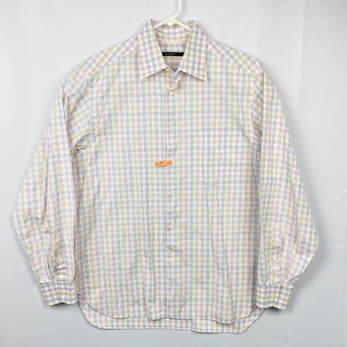 Billy Reid Mens Large Shirt Button up Long Sleeve White Multicolor Plaid Italy - Thumbnail 2