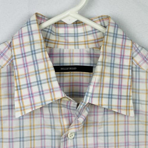 Billy Reid Mens Large Shirt Button up Long Sleeve White Multicolor Plaid Italy - Thumbnail 9