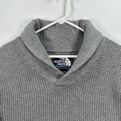 North Face Sweater Mens XL Gray Shawl Collar Ribbed Knit Pullover Cotton Wool - Thumbnail 3