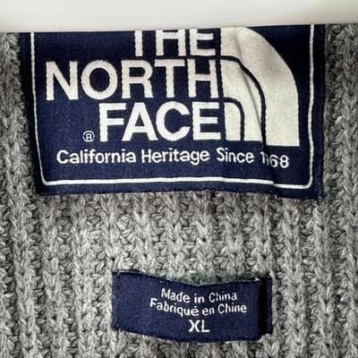 North Face Sweater Mens XL Gray Shawl Collar Ribbed Knit Pullover Cotton Wool - Thumbnail 4