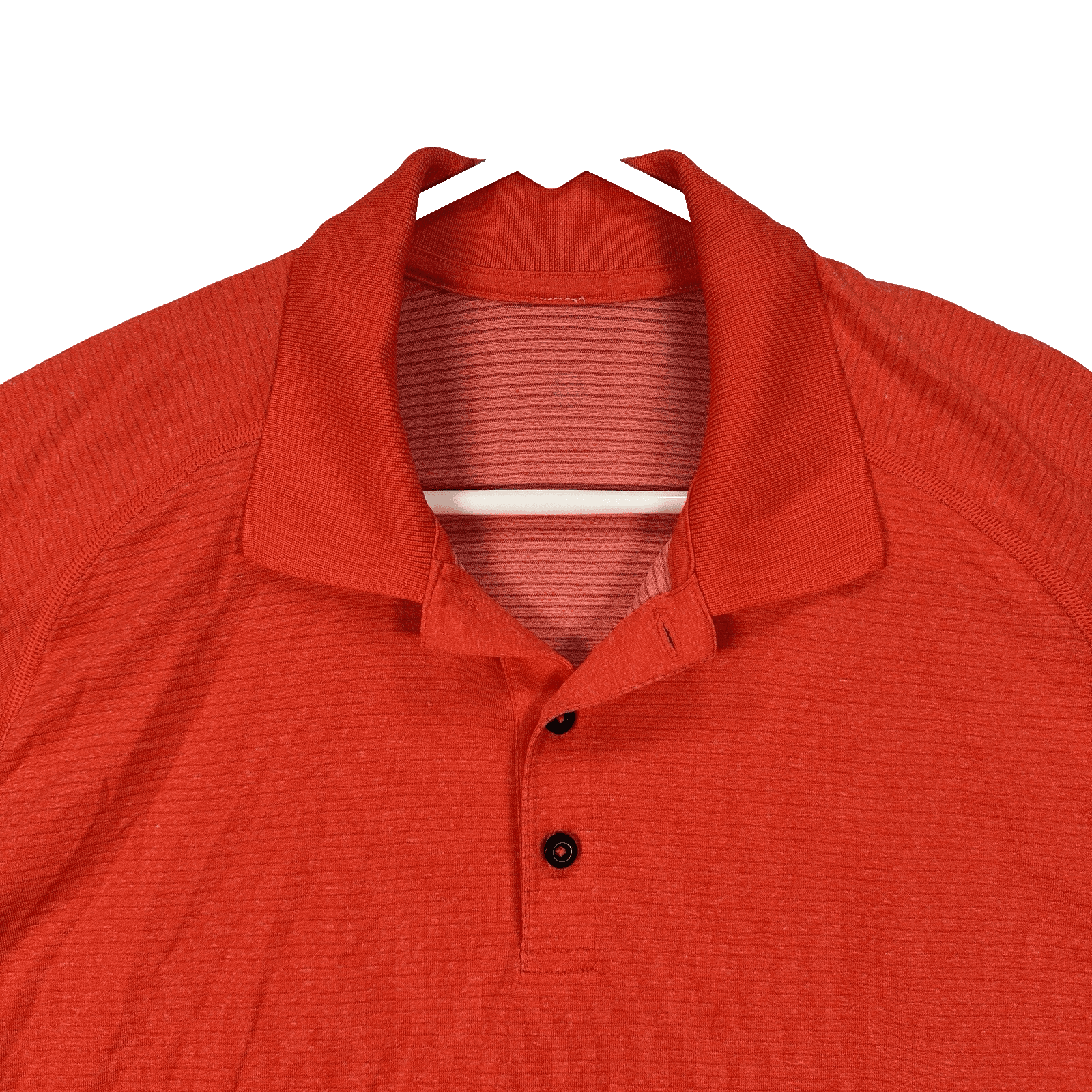 Lululemon Metal Vent Tech Polo Shirt Mens Large Orange Red Short Sleeve EUC - Thumbnail 2