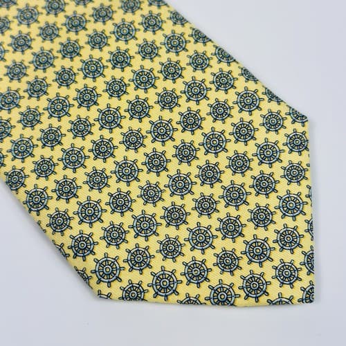 VINEYARD VINES Boat Steering Wheel Mens 100% Silk Tie Yellow AOP Hand Made USA - Thumbnail 4