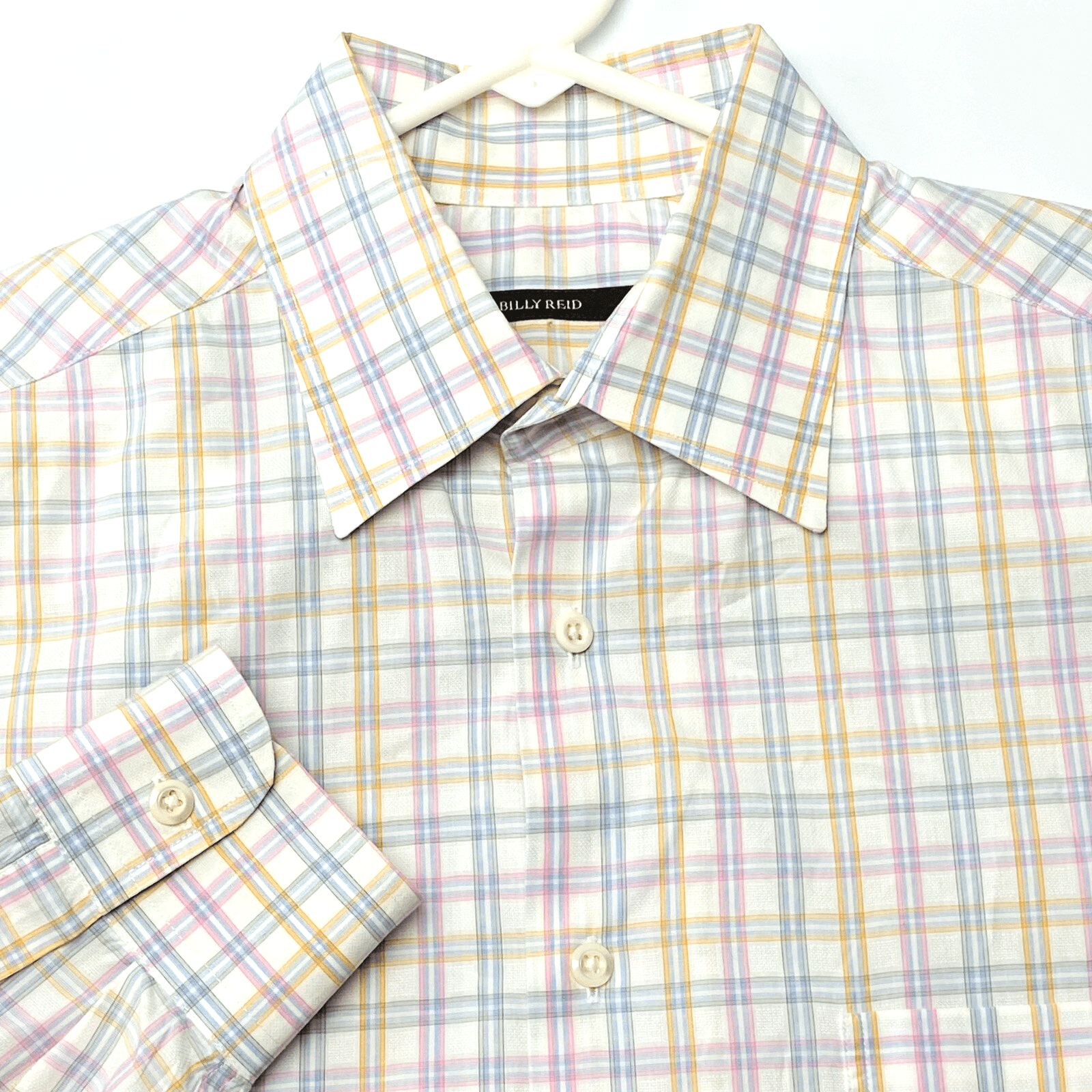Billy Reid Mens Large Shirt Button up Long Sleeve White Multicolor Plaid Italy - Image 1