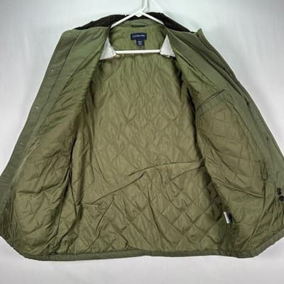Lands End Barn Chore Coat Women Medium Petite 10-12 Green Jacket Corduroy Collar - Thumbnail 8
