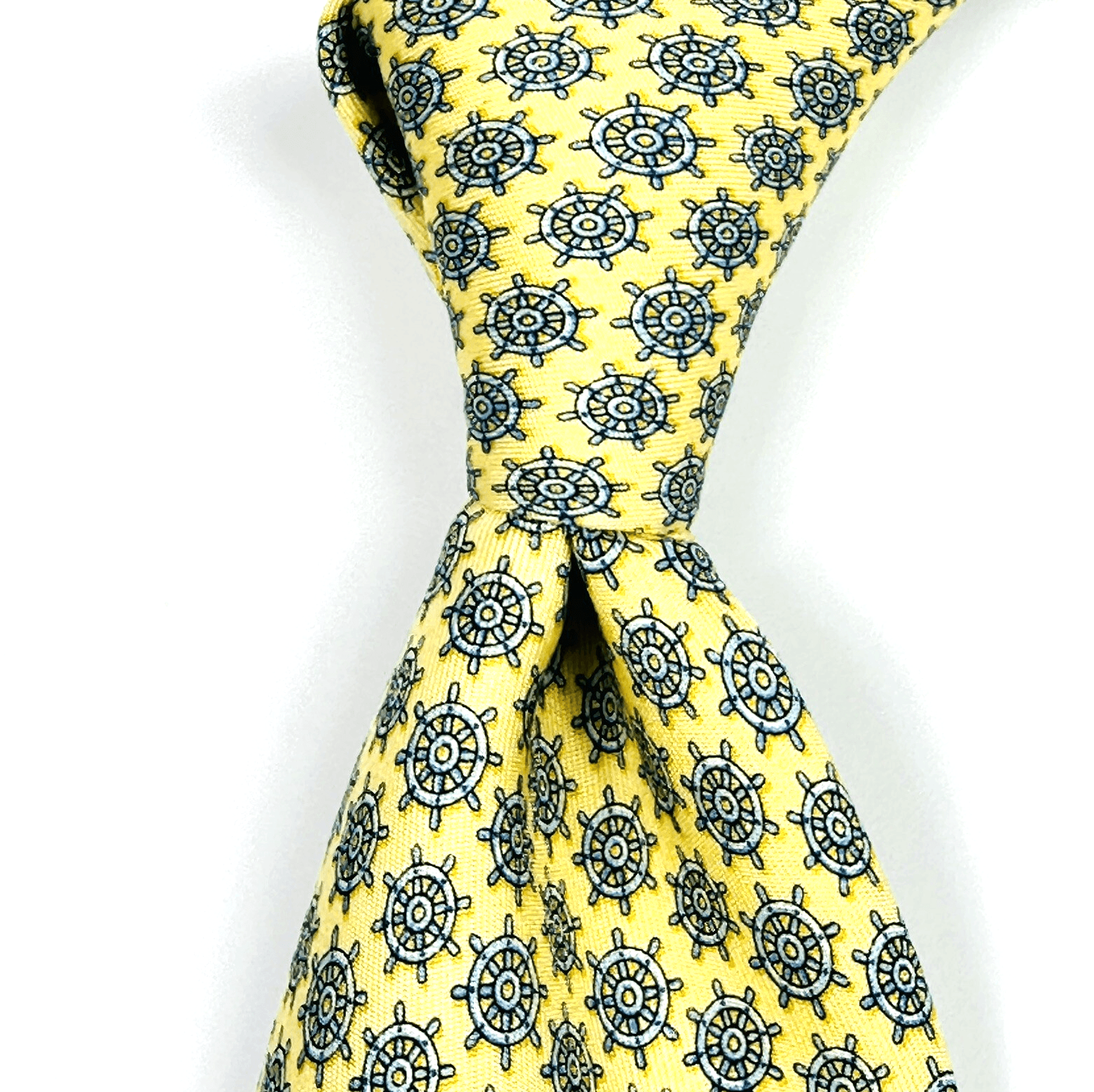VINEYARD VINES Boat Steering Wheel Mens 100% Silk Tie Yellow AOP Hand Made USA - Image 1