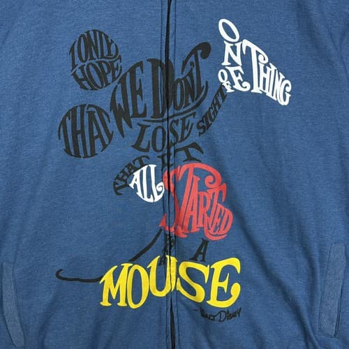 Disney Mickey Adult 2XL Blue Full Zip Hoodie Sweater It All Started With a Mouse - Thumbnail 3