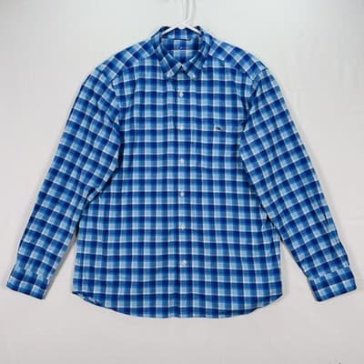 Vineyard Vines On-The-Go Performance Shirt Mens Large Blue Plaid Button Down - Thumbnail 2
