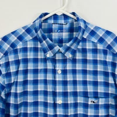 Vineyard Vines On-The-Go Performance Shirt Mens Large Blue Plaid Button Down - Thumbnail 4