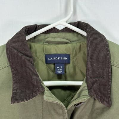 Lands End Barn Chore Coat Women Medium Petite 10-12 Green Jacket Corduroy Collar - Thumbnail 4