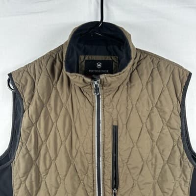 Victorinox Quilted Vest Mens Medium Brown Thermore Insulated Full Zip Pockets - Thumbnail 3