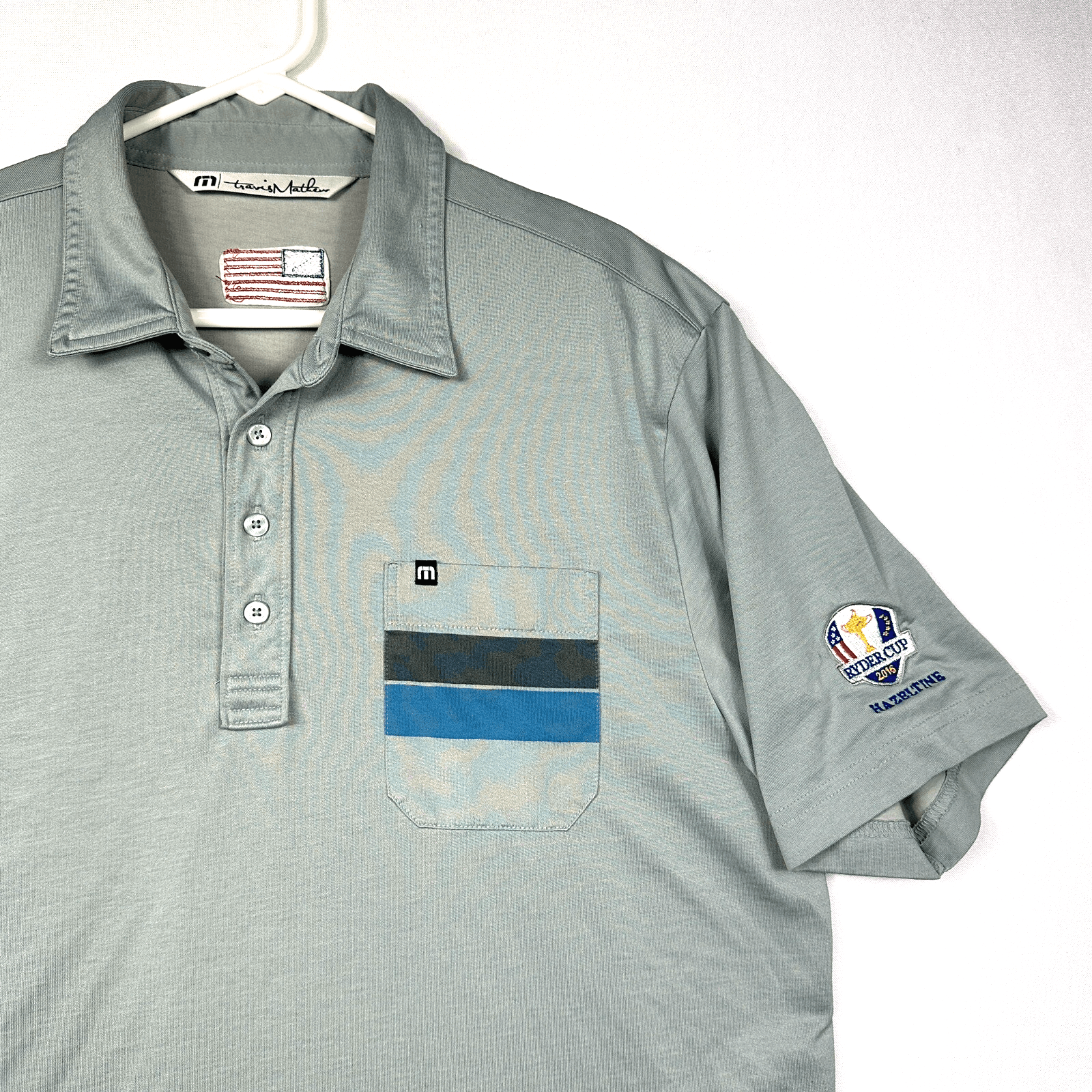 Travis Mathew Mens Golf Polo Ryder Cup 2016 Hazeltine Shirt Large Gray Pocket - Image 1