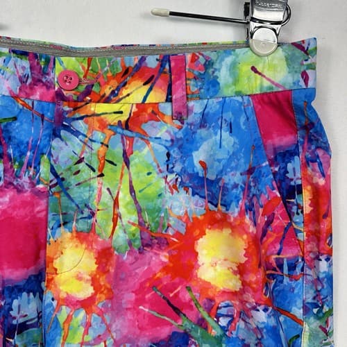 Hreski Golf Shorts Mens 34 Flat Front Multicolor Splatter Paint Colorful 10” L - Thumbnail 5
