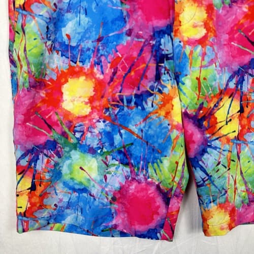 Hreski Golf Shorts Mens 34 Flat Front Multicolor Splatter Paint Colorful 10” L - Thumbnail 4