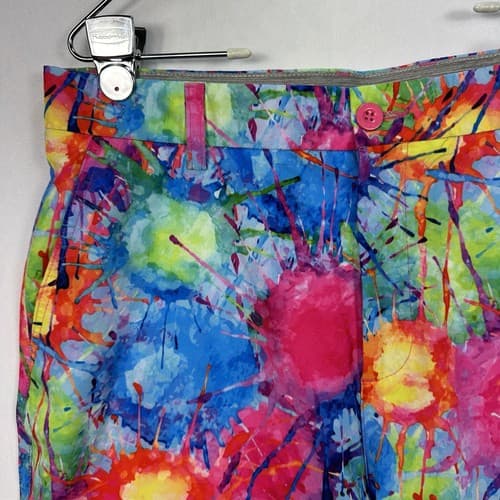 Hreski Golf Shorts Mens 34 Flat Front Multicolor Splatter Paint Colorful 10” L - Thumbnail 6