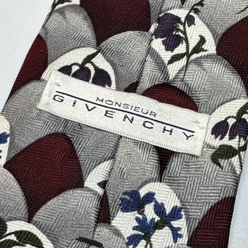 Vintage GIVENCHY Monsieur Mens 100% Silk Tie Floral Geometric Multicolor Necktie - Thumbnail 5