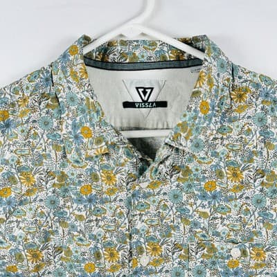 Vissla Shirt Mens Large Multicolor Floral Short Sleeve Button Up Organic Cotton - Image 1