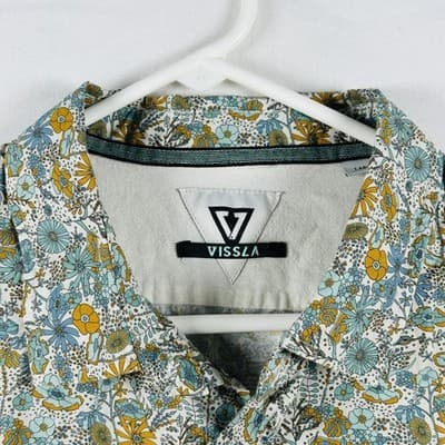 Vissla Shirt Mens Large Multicolor Floral Short Sleeve Button Up Organic Cotton - Thumbnail 4