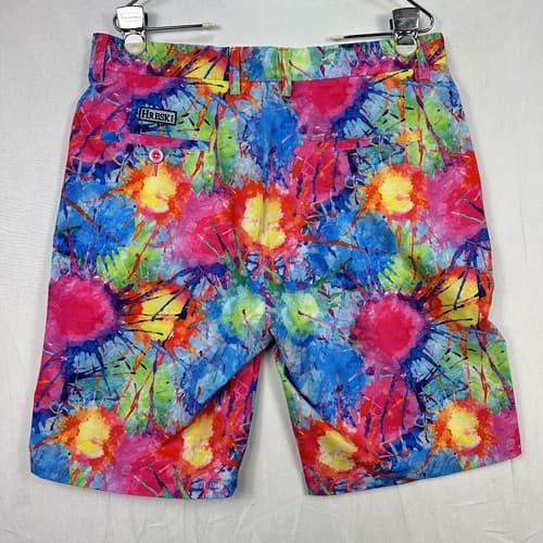 Hreski Golf Shorts Mens 34 Flat Front Multicolor Splatter Paint Colorful 10” L - Thumbnail 2