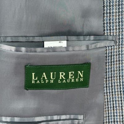 Lauren Ralph Lauren Mens 48L Silk Wool Tweed Blue Grey Check Sport Coat Blazer - Thumbnail 7