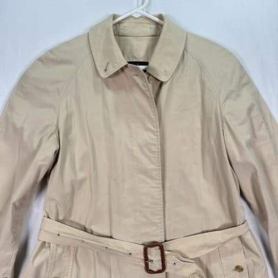 Maus & Hoffman Trench Coat Mens 40R Womens 12R Beige Belted 100% Cotton Vintage - Thumbnail 8