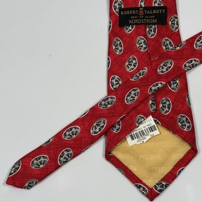 NEW Robert Talbott Mens 100% Silk Tie Red Geometric Medallion Best of Class - Thumbnail 6