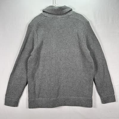 North Face Sweater Mens XL Gray Shawl Collar Ribbed Knit Pullover Cotton Wool - Thumbnail 2