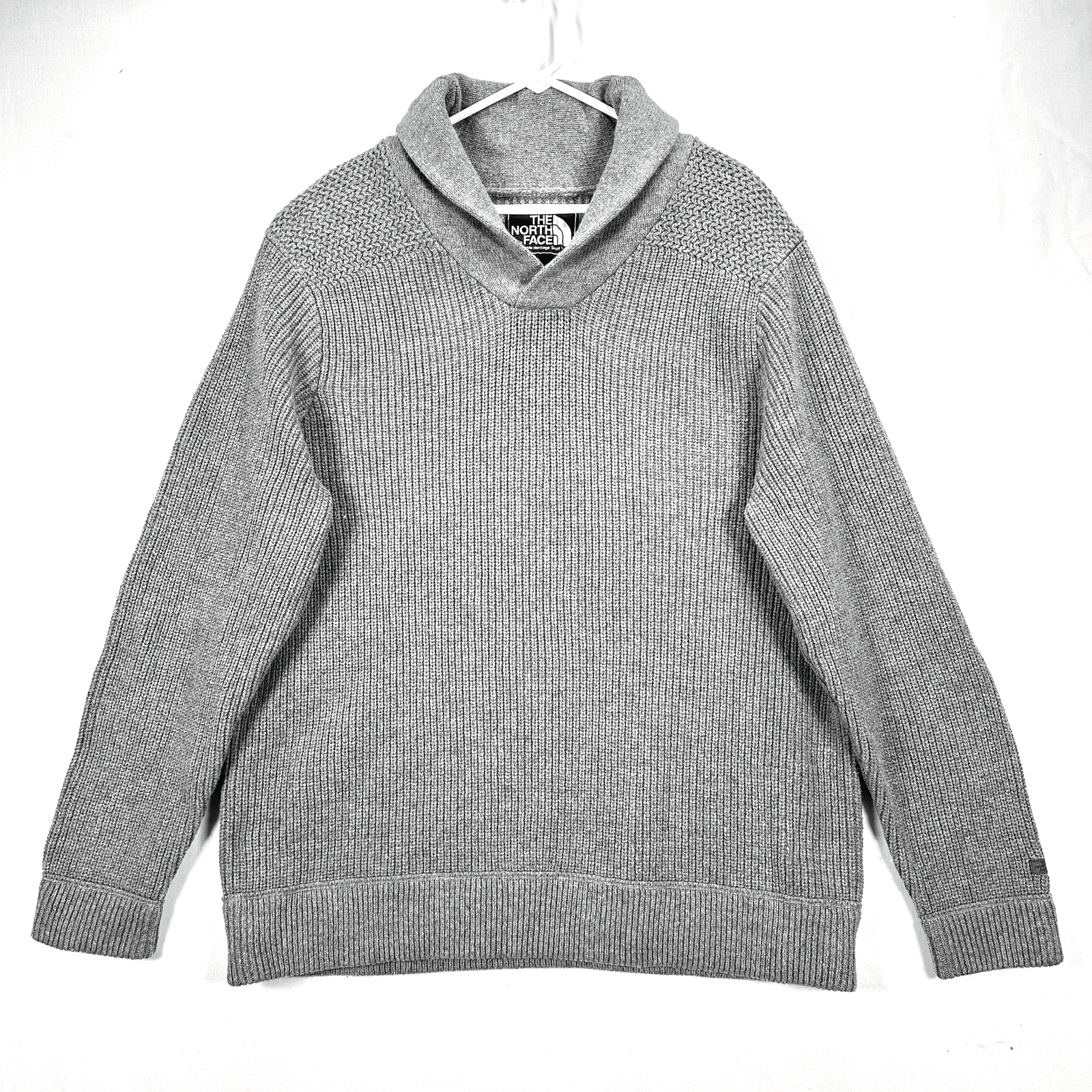 North Face Sweater Mens XL Gray Shawl Collar Ribbed Knit Pullover Cotton Wool - Image 1