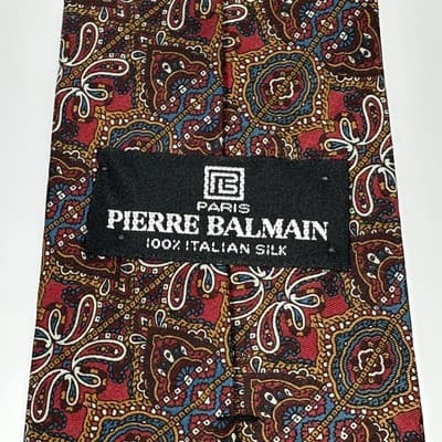 Pierre Balmain Mens 100% Silk Tie Multicolor Geometric Paisley Classic Italy - Thumbnail 3