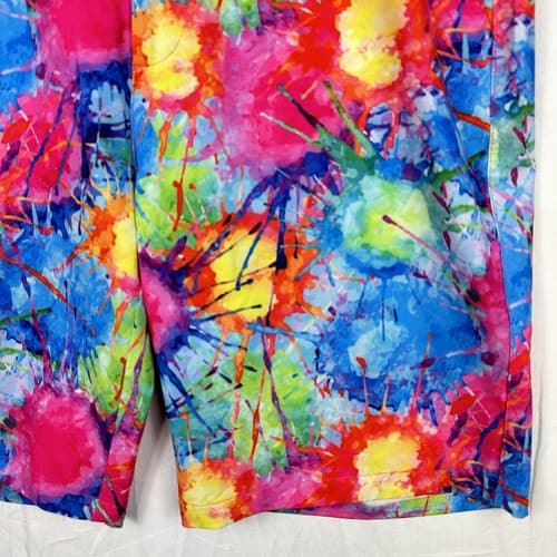 Hreski Golf Shorts Mens 34 Flat Front Multicolor Splatter Paint Colorful 10” L - Thumbnail 3