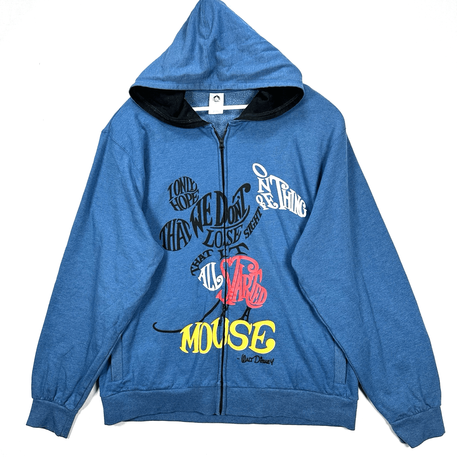 Disney Mickey Adult 2XL Blue Full Zip Hoodie Sweater It All Started With a Mouse - Image 1