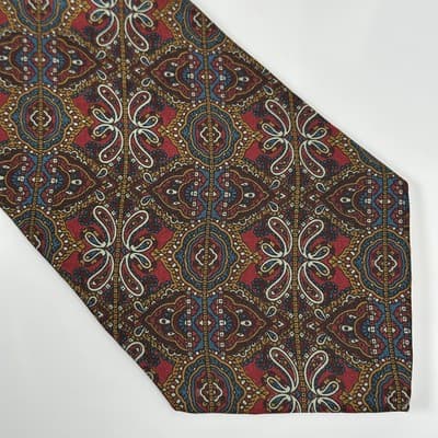 Pierre Balmain Mens 100% Silk Tie Multicolor Geometric Paisley Classic Italy - Thumbnail 2