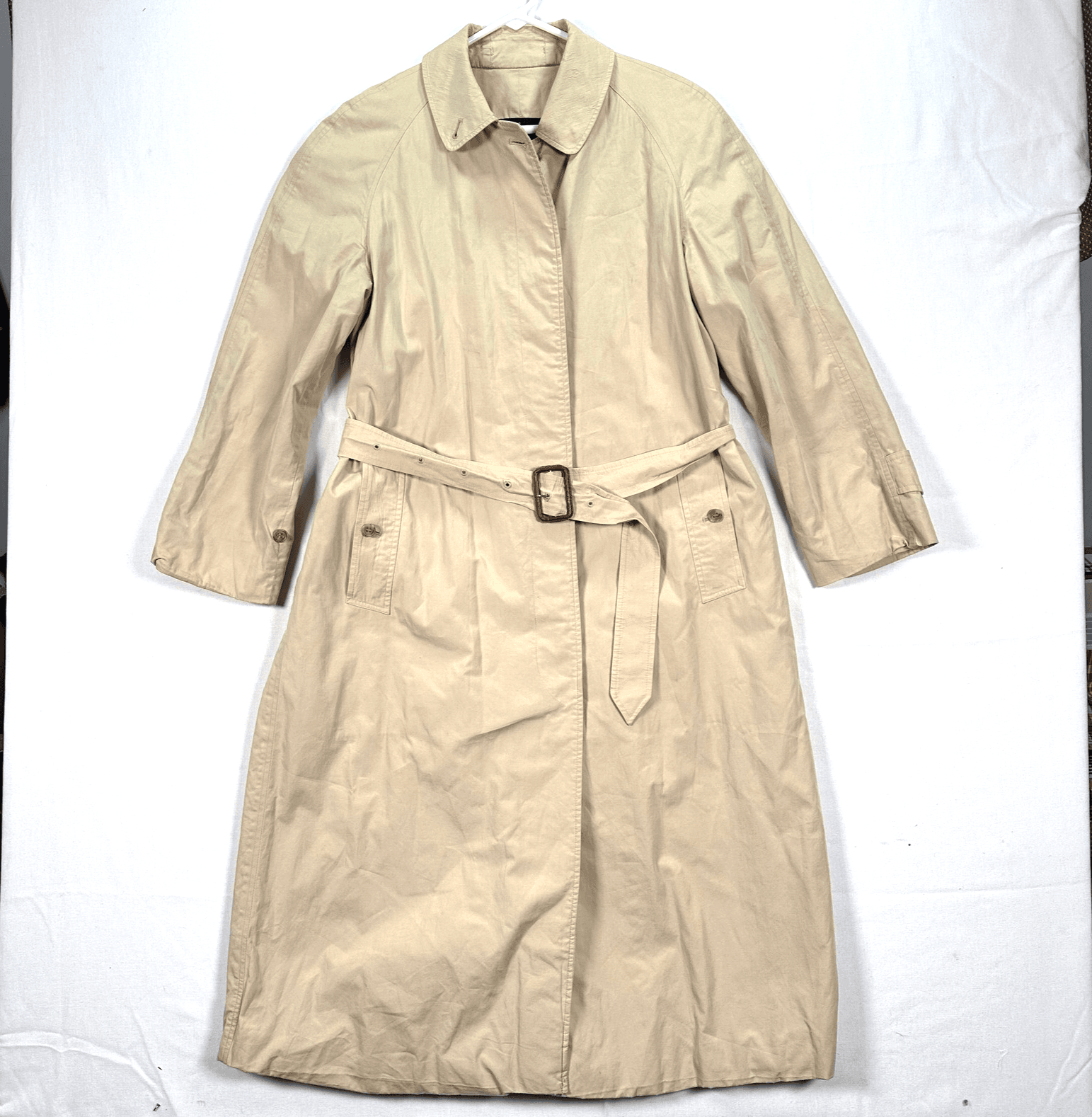 Maus & Hoffman Trench Coat Mens 40R Womens 12R Beige Belted 100% Cotton Vintage - Image 1