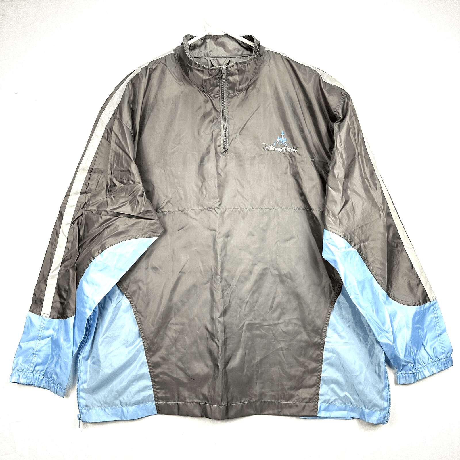 Disneyland Parks Windbreaker Jacket 1/4 Zip Pullover XL/2XL Blue Gray Vintage - Image 1
