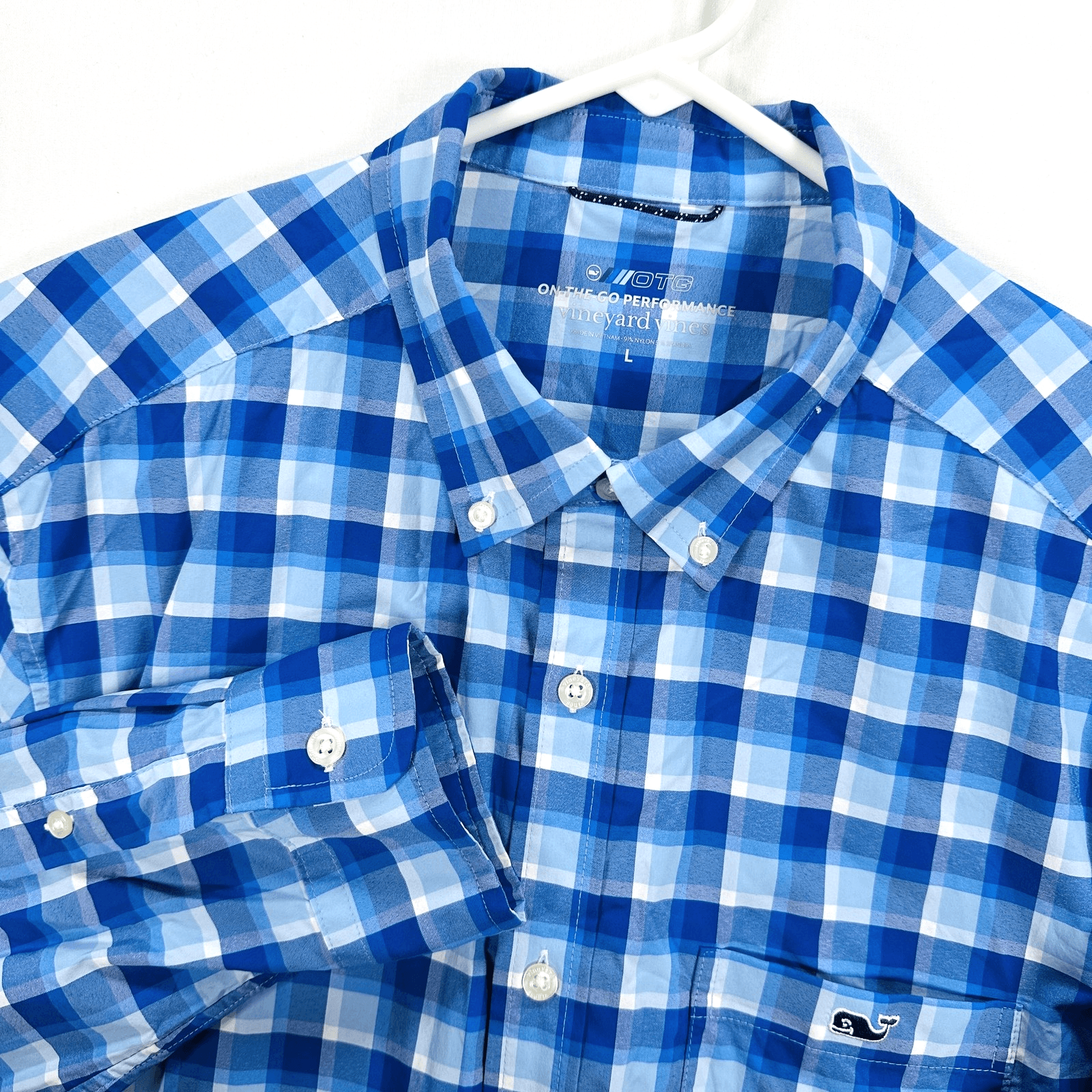 Vineyard Vines On-The-Go Performance Shirt Mens Large Blue Plaid Button Down - Image 1
