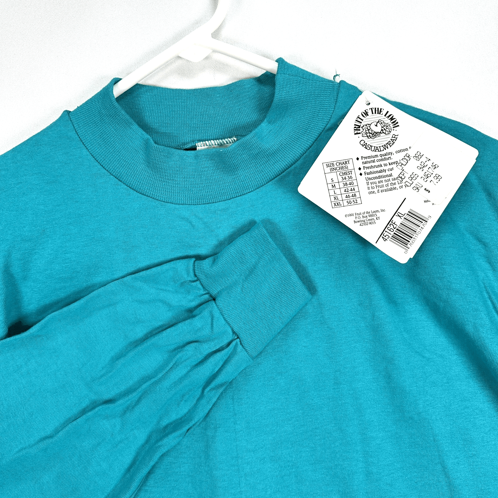 Vintage 90s Fruit Of The Loom MockNeck T-Shirt XL Teal Long Sleeve Blank USA NEW - Image 1