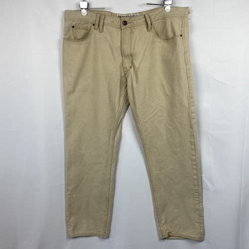 Akoo Brand Denim Jeans Mens Sz 42 x 31 Tan 5-pocket Straight Leg Empire - Thumbnail 3