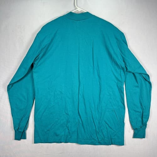 Vintage 90s Fruit Of The Loom MockNeck T-Shirt XL Teal Long Sleeve Blank USA NEW - Thumbnail 3