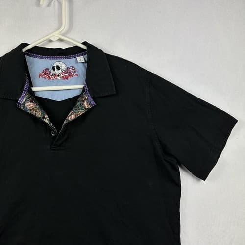 Robert Graham Mens Large Polo Shirt Black Short Sleeve Skull Trim Classic Fit - Thumbnail 6