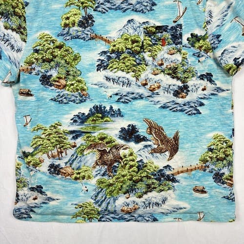 Polo Ralph Lauren T-Shirt Mens XL Japanese Seascape Blue Short Sleeve Pocket Tee - Thumbnail 3