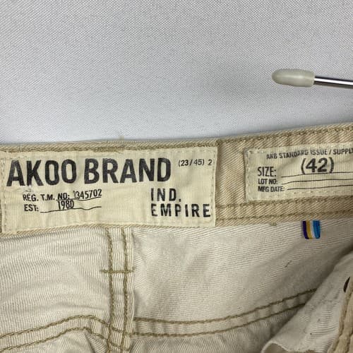 Akoo Brand Denim Jeans Mens Sz 42 x 31 Tan 5-pocket Straight Leg Empire - Thumbnail 9