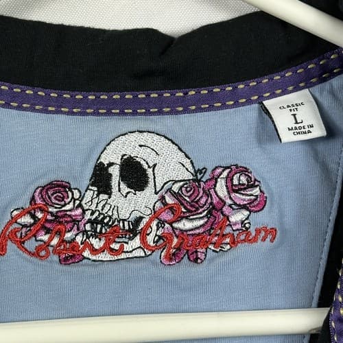 Robert Graham Mens Large Polo Shirt Black Short Sleeve Skull Trim Classic Fit - Thumbnail 8