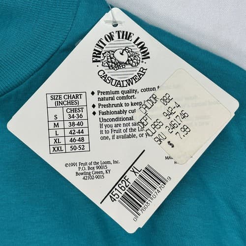 Vintage 90s Fruit Of The Loom MockNeck T-Shirt XL Teal Long Sleeve Blank USA NEW - Thumbnail 5