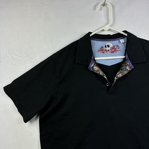 Robert Graham Mens Large Polo Shirt Black Short Sleeve Skull Trim Classic Fit - Thumbnail 7