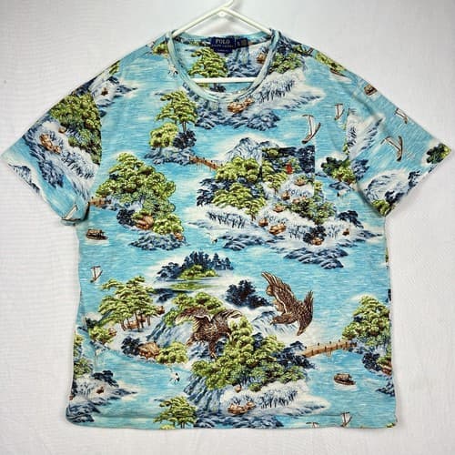 Polo Ralph Lauren T-Shirt Mens XL Japanese Seascape Blue Short Sleeve Pocket Tee - Image 1